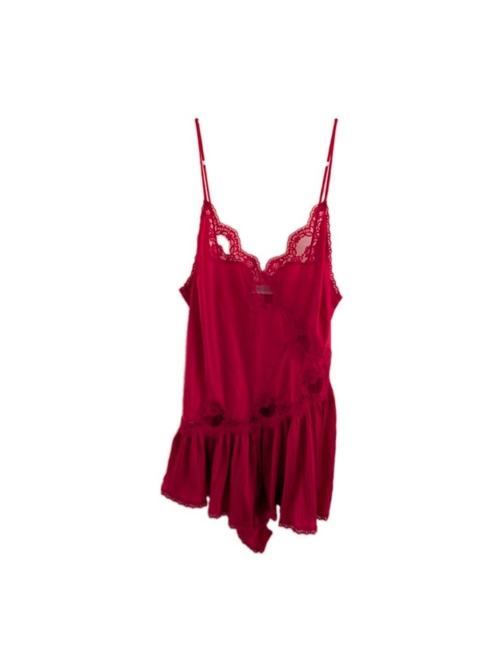 Vtg Interludes by Cira Red Lace Teddy Bodysuit Sz Small Pleated Skirted Snap
